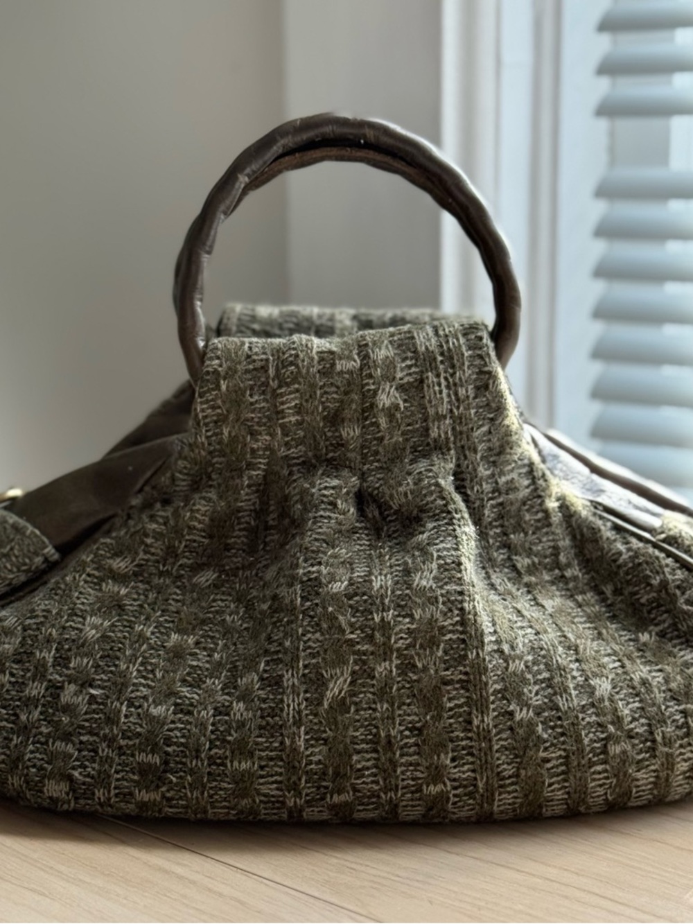Vintage Patricia Nash Style Knit Leather Handbag Brown Top Handle AS IS